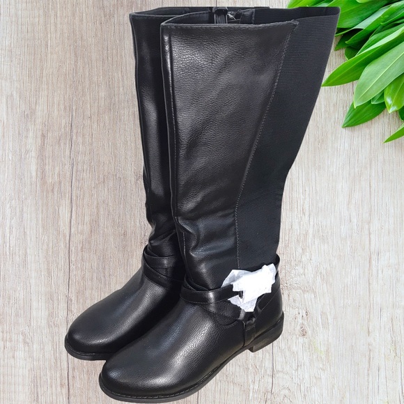 Lane Bryant Shoes - Lane Bryant Black Knee Hi Faux Leather Moto Boots Size 9W
